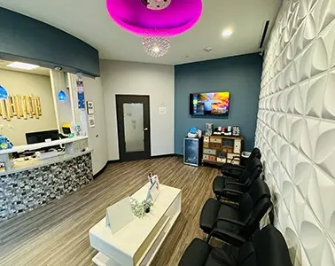 Comfortable waiting room at Outlook Dental in McKinney, Texas.